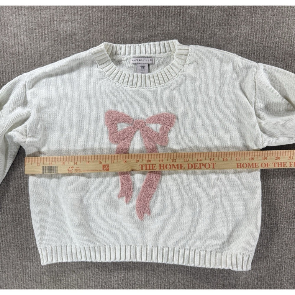 Sincerely Jules Bow Sweater XS White Pink Knit Crop Pullover Cozy Cute - Picture 5 of 8
